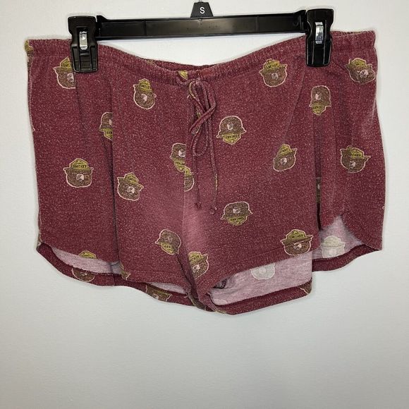 Women's Burgundy Pajama Shorts with Bear Print - Picture 1 of 8